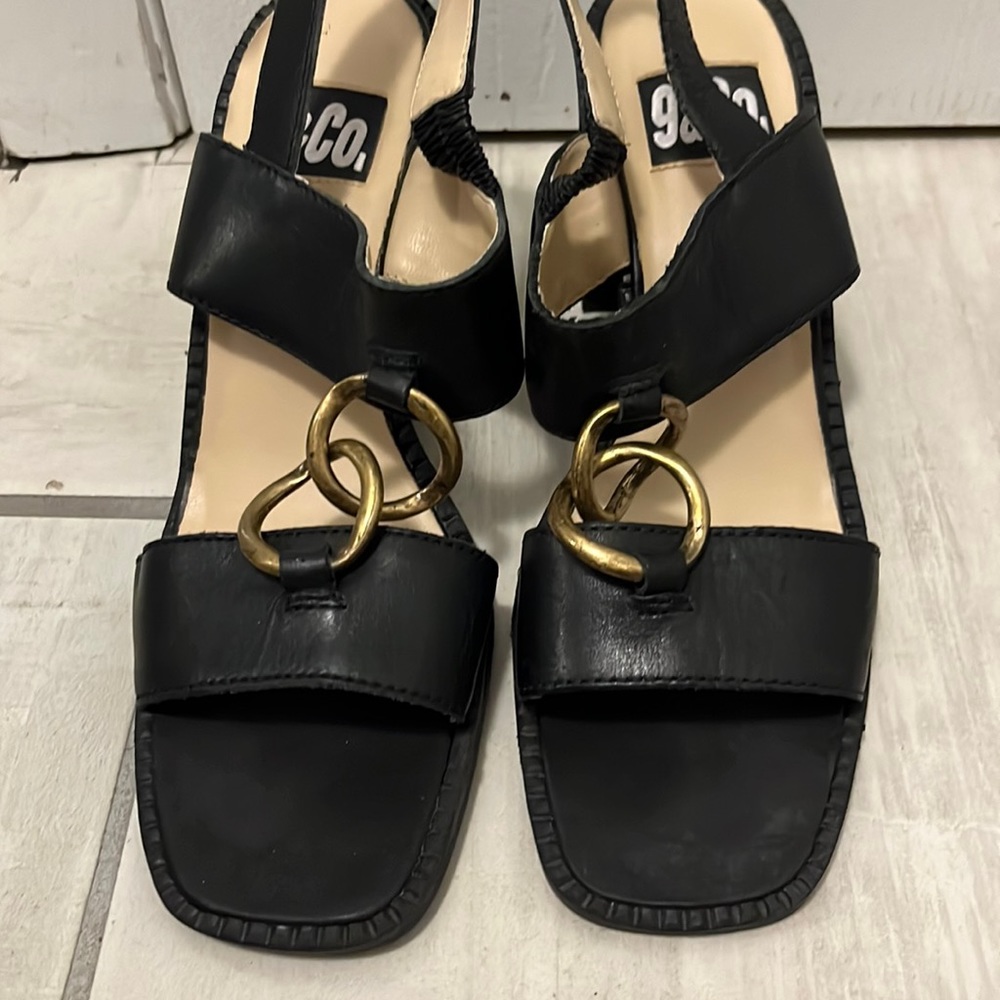 9&Co black leather sandal shoe